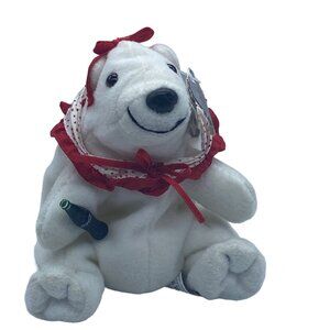 Collectible Coca-Cola Polar Bear Plush With Polka Dot Collar 5”